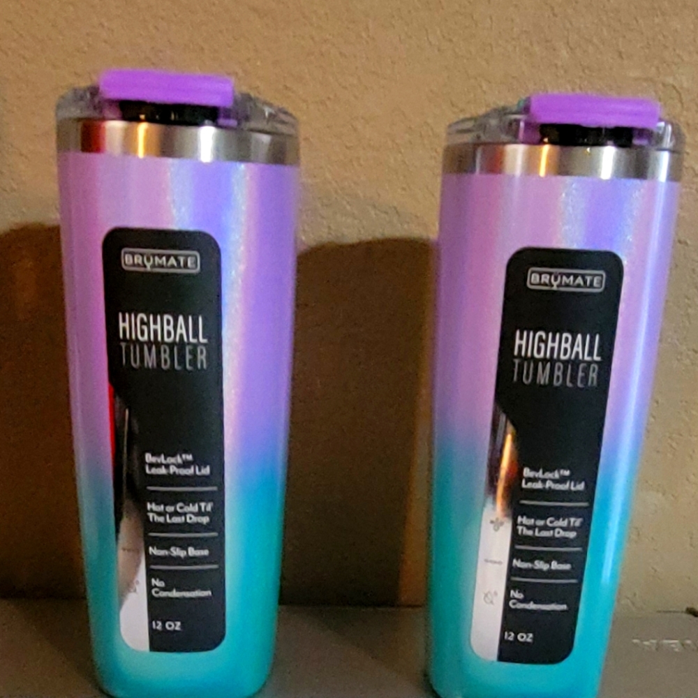 Brumate Glitter Mermaid Highball with Bevlock Lids BNWT